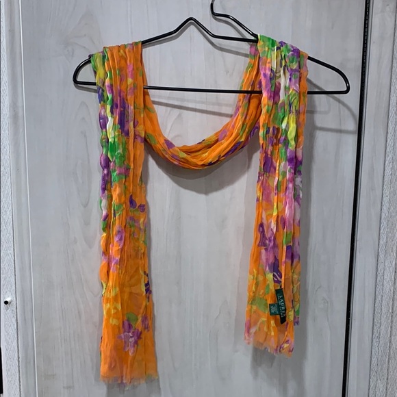 Ralph Lauren Orange Floral Silk Scarf - Picture 1 of 3